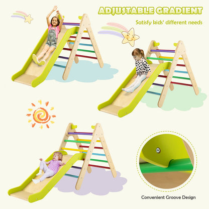 2 in 1 Wooden Triangle Climbing Toy with Gradient Adjustable Slide