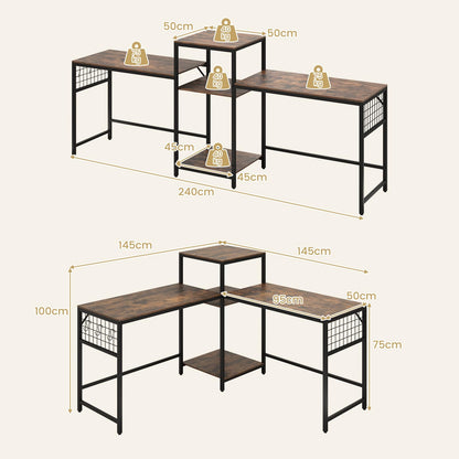 240 cm Long Convertible 2-Person Desk with Printer Stand and Adjustable Shelf