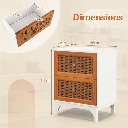 Boho Accent Table with 2 Handwoven Rattan Decorated Drawers