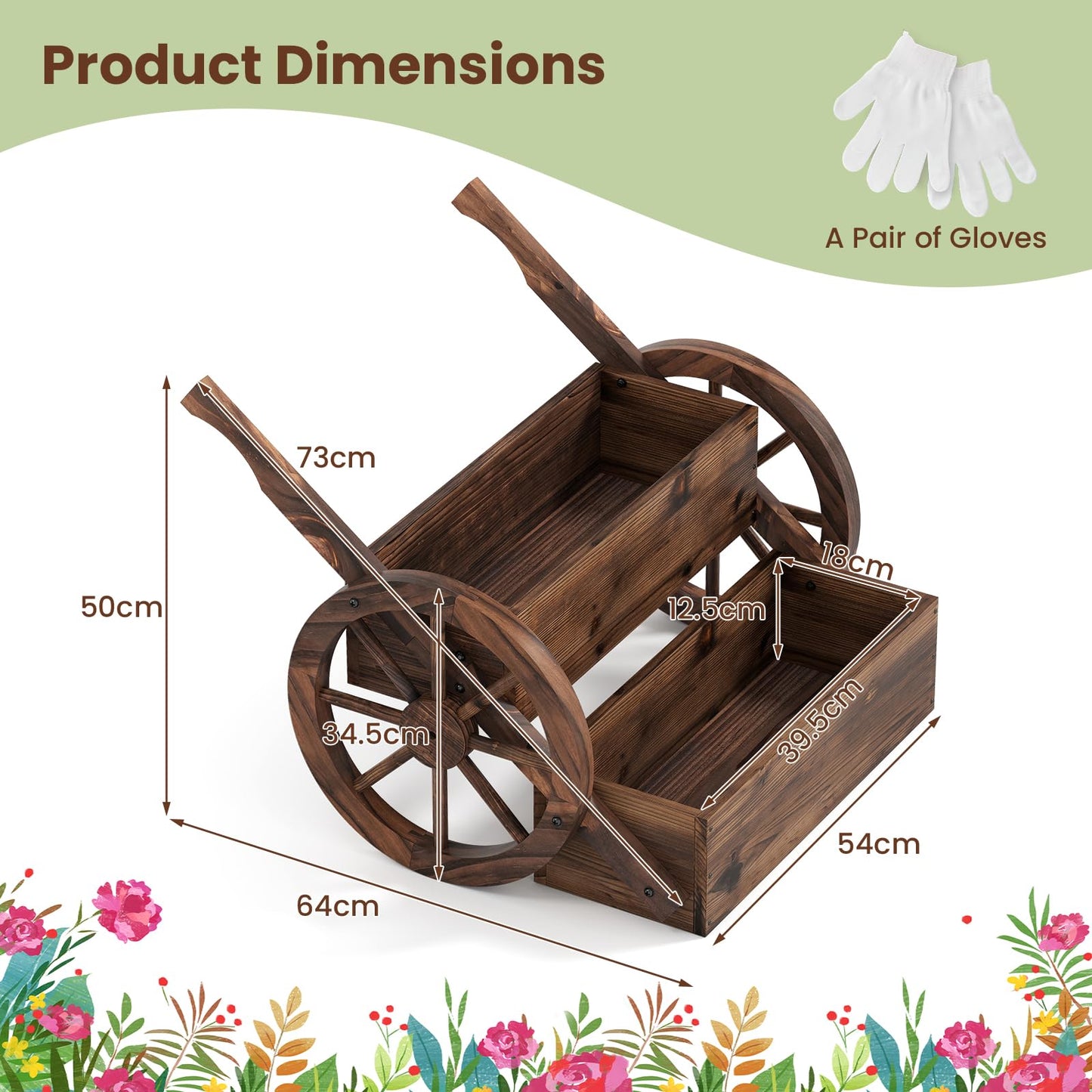 Wood Wagon Planter Box, 2-Tier Rustic Raised Garden Bed with Drainage Holes