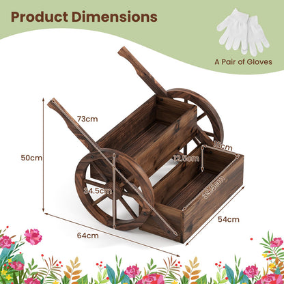 Wood Wagon Planter Box, 2-Tier Rustic Raised Garden Bed with Drainage Holes