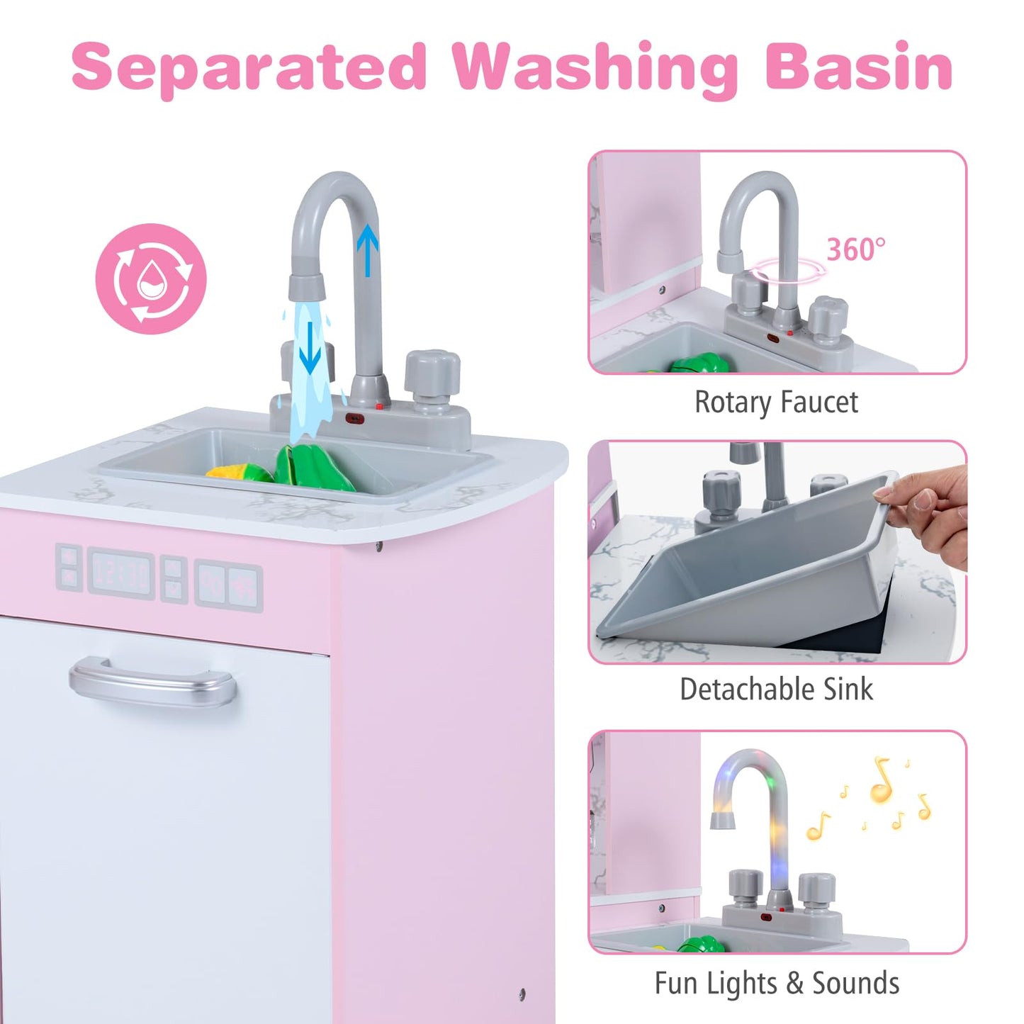 Kids Corner Kitchen Playset with Separated Washing Basin
