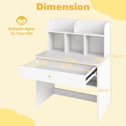 Kids Wooden Study Desk with Hutch and Drawer