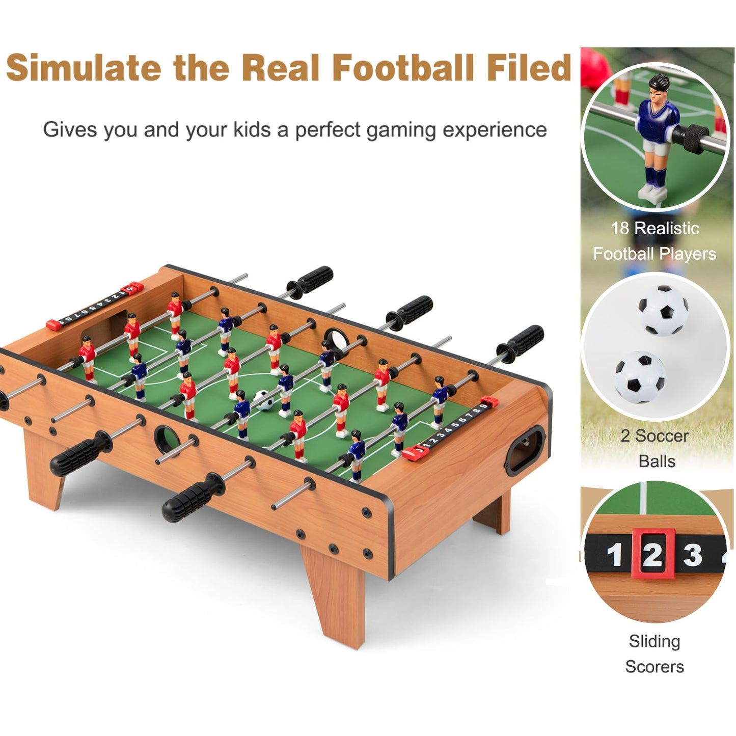 Wooden Table Football Set with Footballs for Adults and Kids