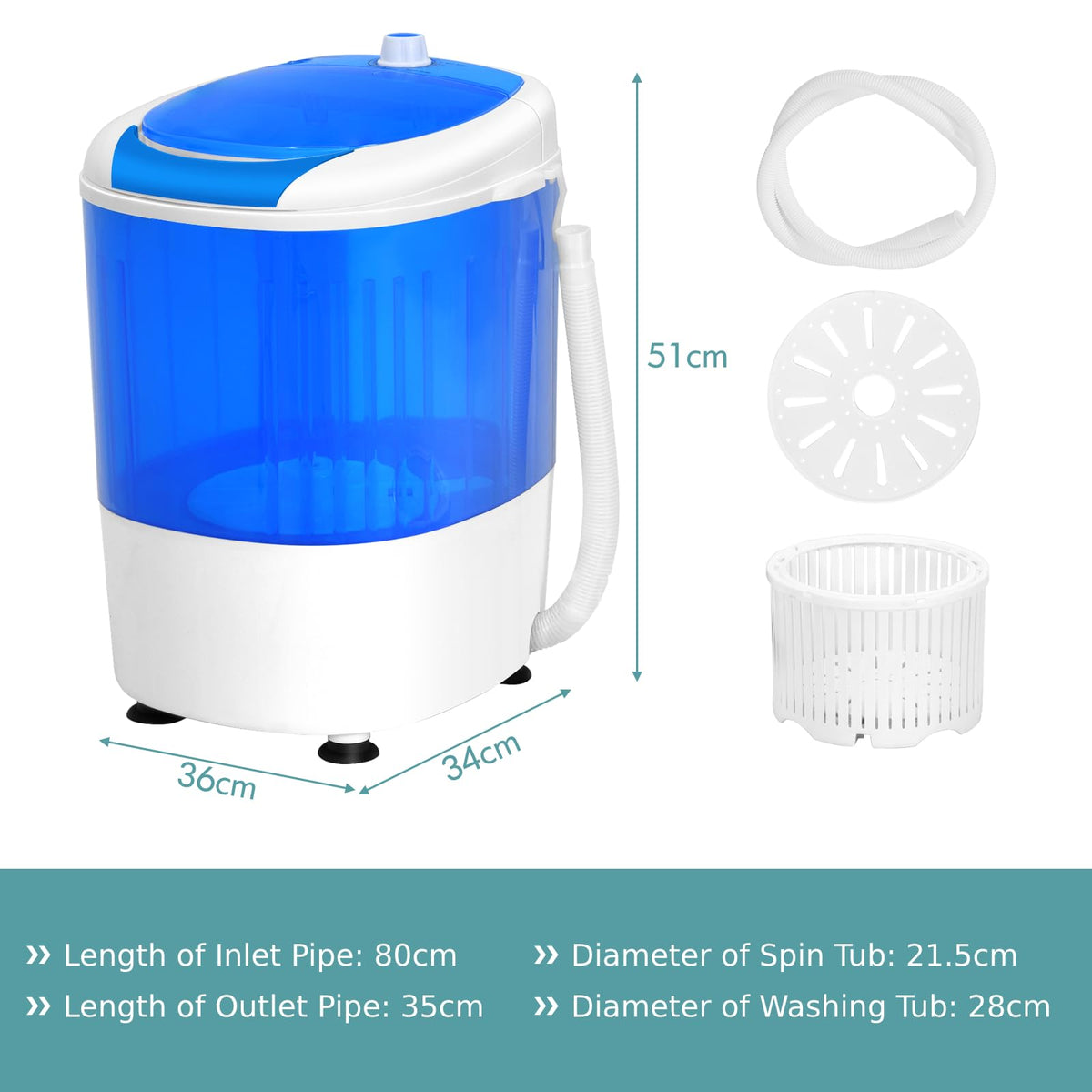 GiantexUK 2-in-1 Mini Washing Machine, Single Tub Washer and Spin Dryer