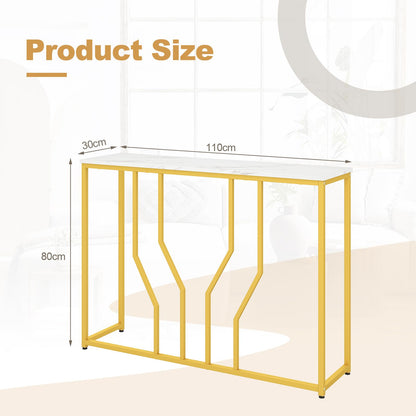 110 cm Gold Console Table Entryway Table with Faux Marble Tabletop