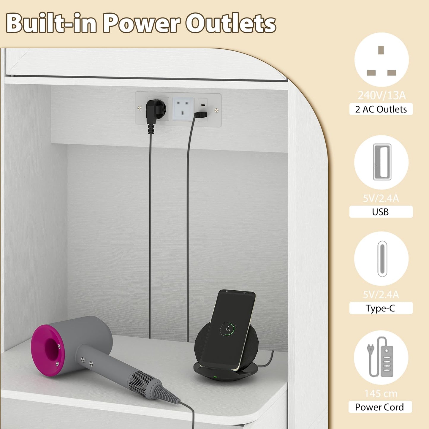 Small Dressing Table with Flip Up Mirror and Cushioned Storage Stool