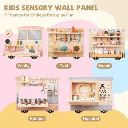 Train Activity Wall Busy Board, Wooden Sensory Wall Panel with Vanity