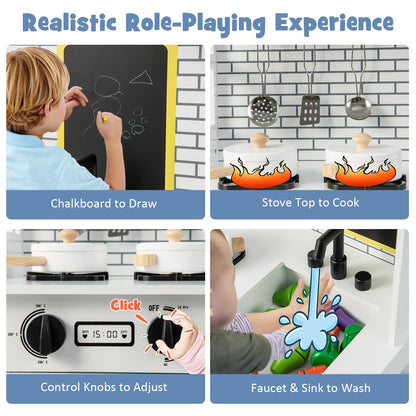 Kids Play Kitchen Pretend Playset with Stoves and Chalkboard