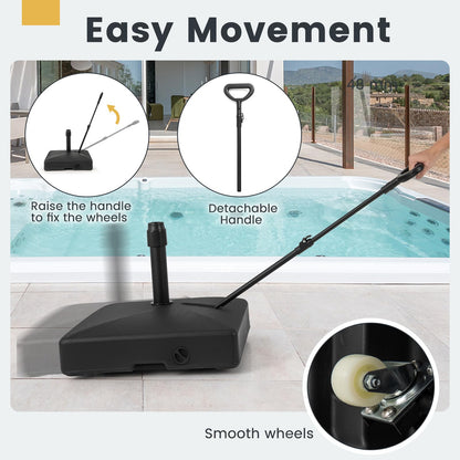 59kg Water & Sand Fillable Patio Parasol Stand with 3 Wheels and Pull Rod