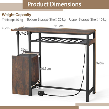 Rectangular Bar Table with RGB Light and 8-Bottle Wine Rack