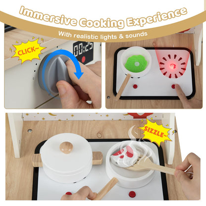 Wooden Corner Kitchen Playset with Working Faucet and Realist Sounds