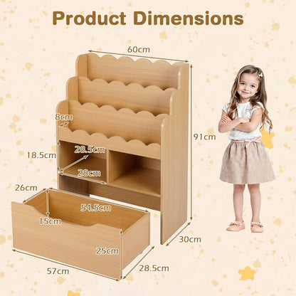 5-Tier Kids Bookshelf with Shelves & Rolling Drawer for Nursery Playroom