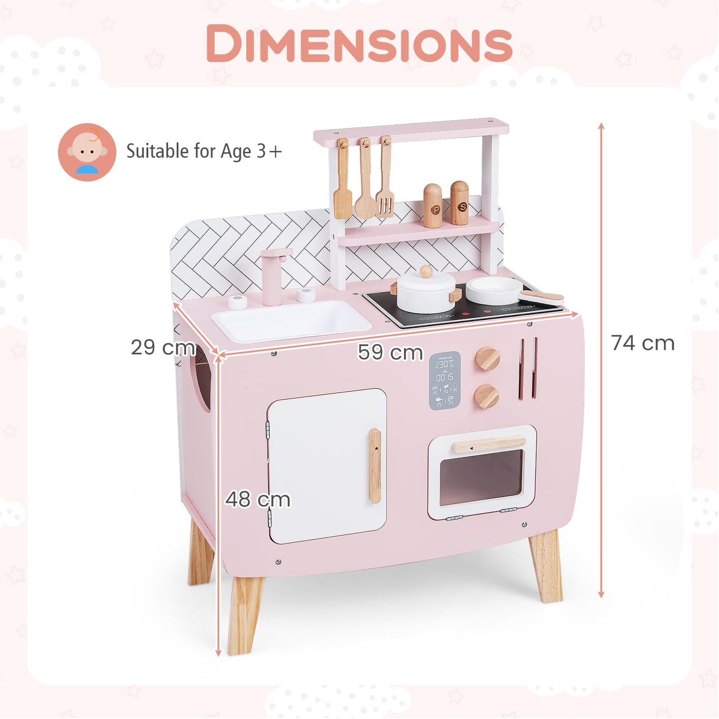 Wooden Kitchen Playset with Stoves and Cookware Accessories