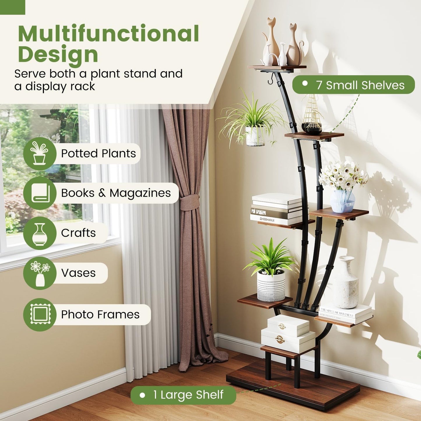 146/155CM Tall 8-Tier Corner Metal Plant Shelf for Multiple Plants