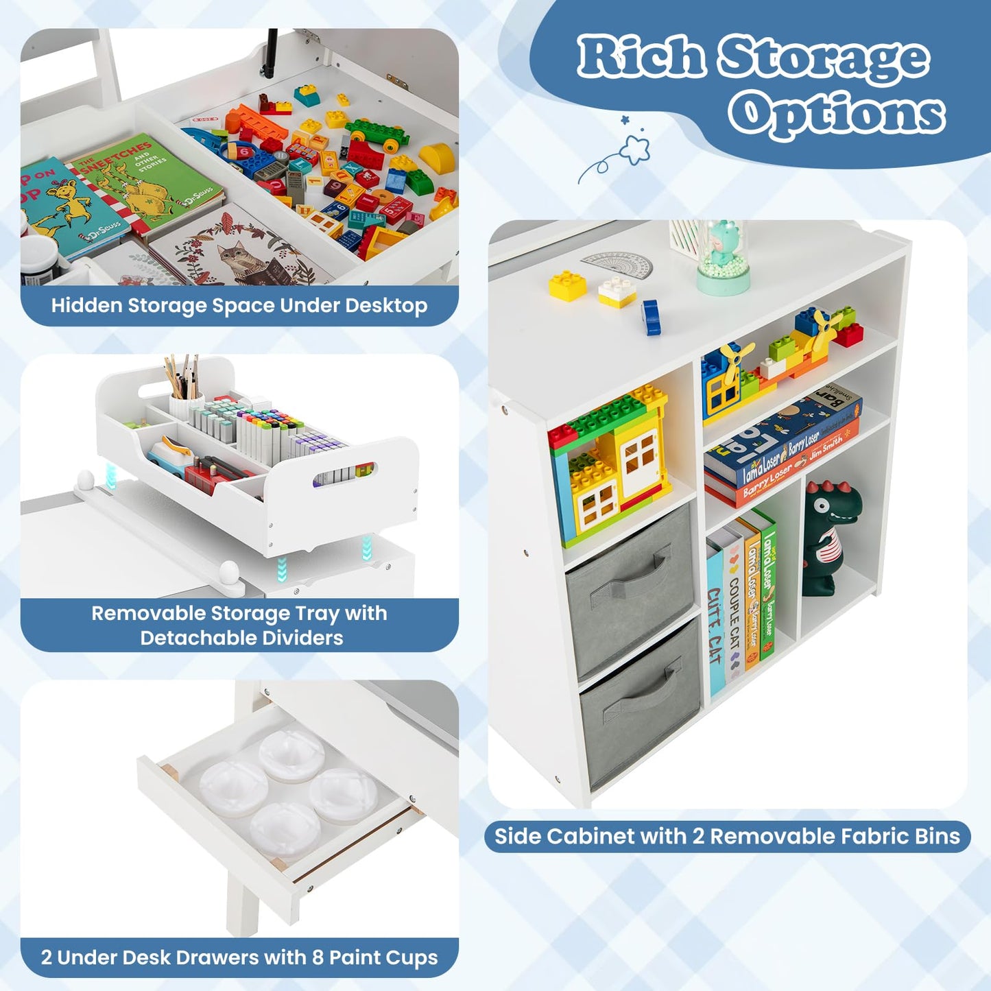 Kids Art Craft Table and Chairs Set with Paper Roll Flip up Tabletop
