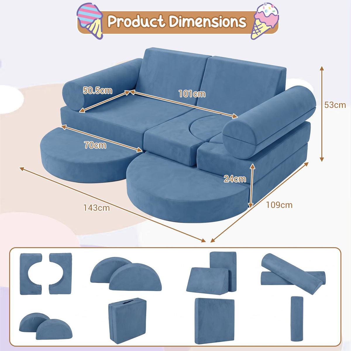 Kids Play Couch, 13-Piece Modular Toddler Soft Foam Playset