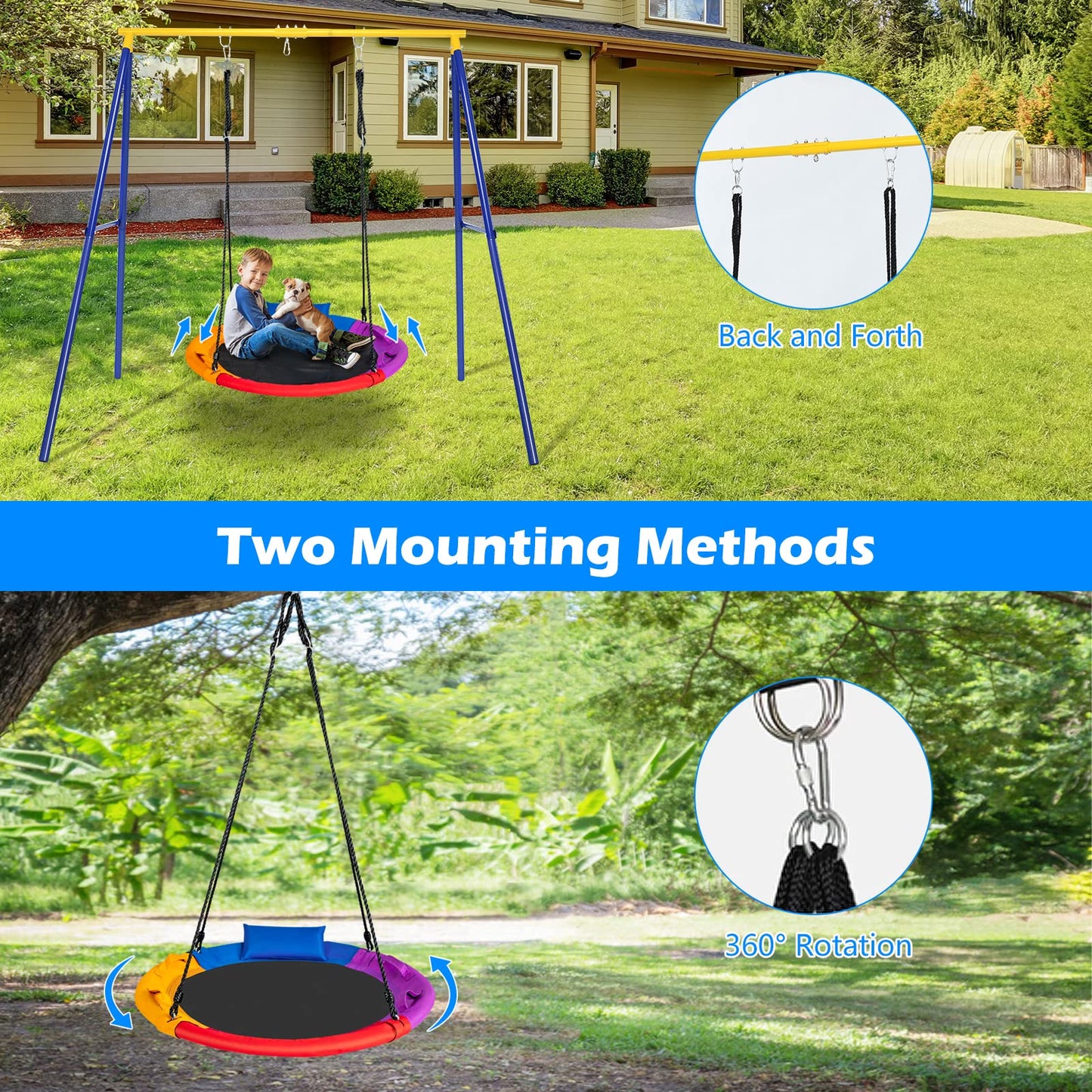 40" Saucer Tree Swing, Flying Nest Swing with Handle & Pillow