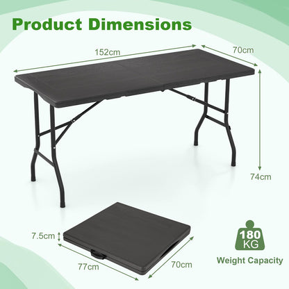 152 x 70 x 74 cm Folding Camping Table with Carrying Handle and HDPE Tabletop