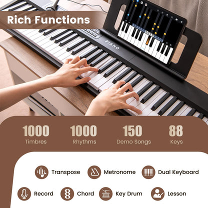 88 Key Folding Digital Piano Keyboard with Microphone