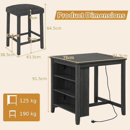 3 Piece Bar Table Set with Power Outlet, Dining Table