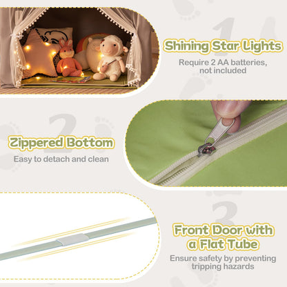 Large Kids Play House with Washable Mat and Star Lights