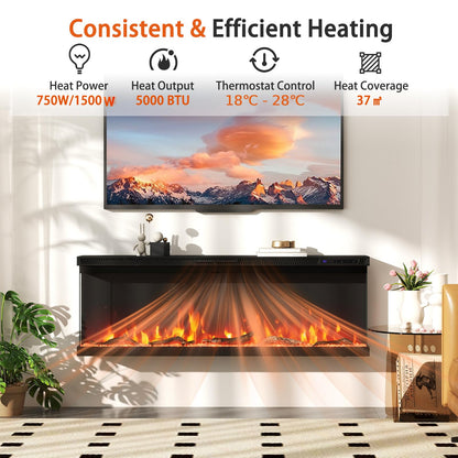 3 Sided Electric Fireplace 50 inch Recessed/Wall-Mounted/Freestanding Fire Place Heater