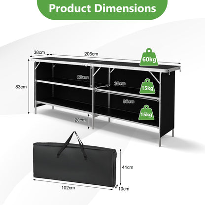 206cm Aluminum Portable Picnic Table with 2-Tier Open Shelves