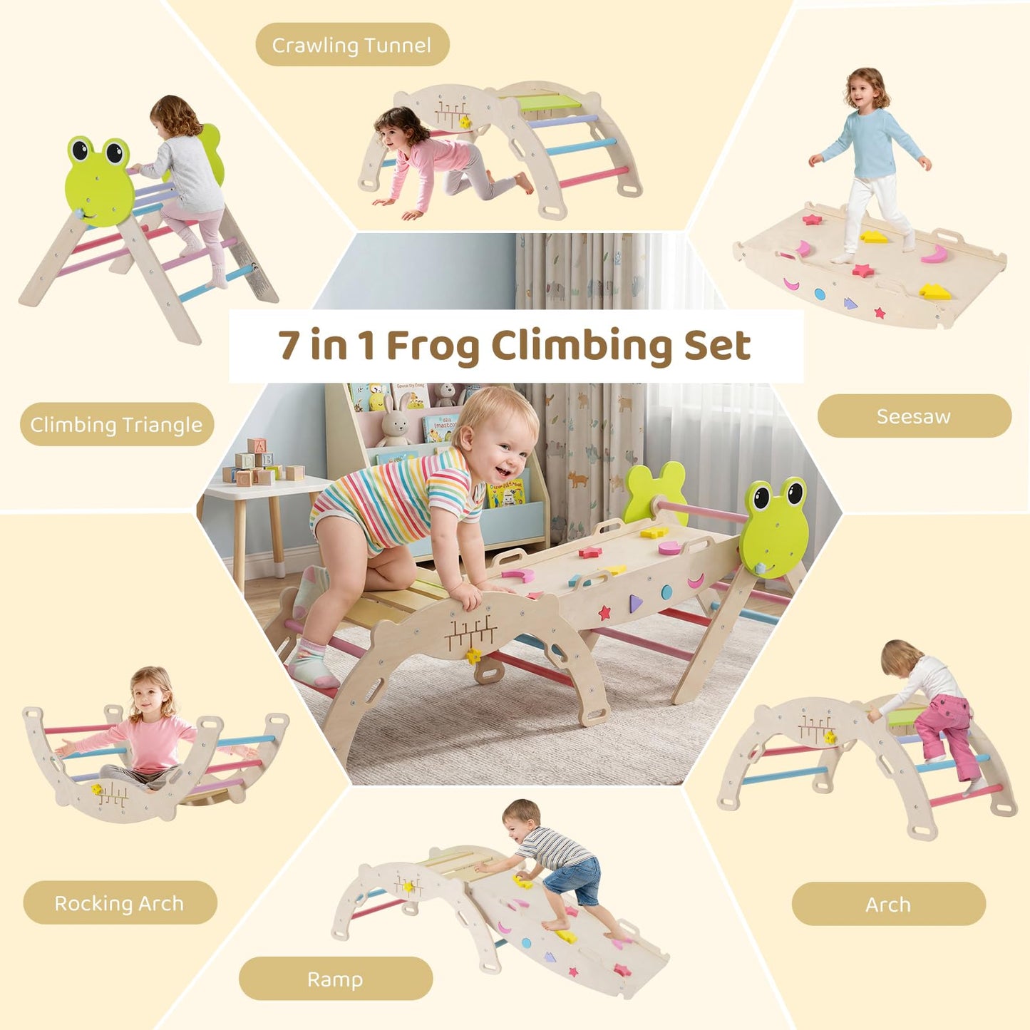 Kids Climbing Frame, Toddler Climbing Set with Arch, Reversible Ramp