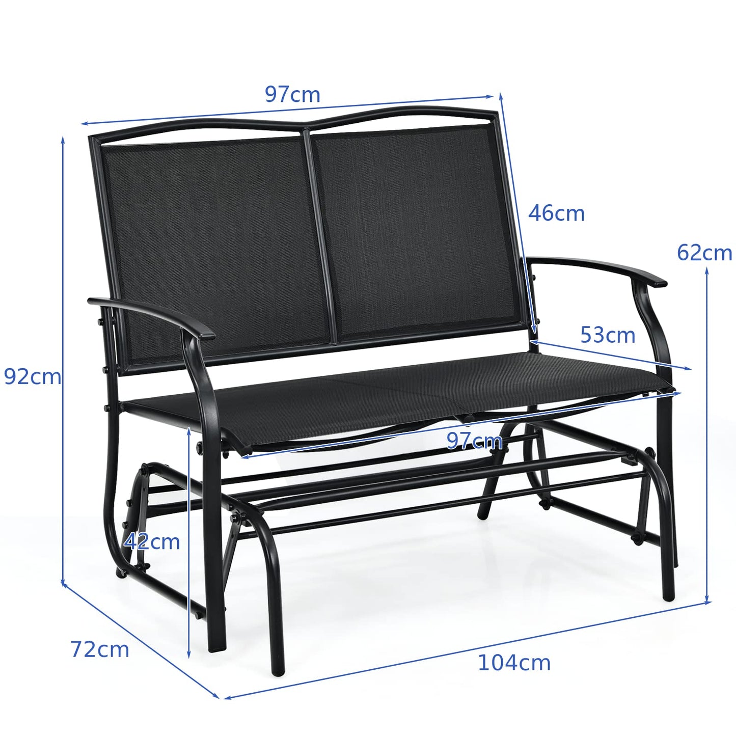 Patio Double Steel Frame Fabric Swing Gliding Chair Loveseat
