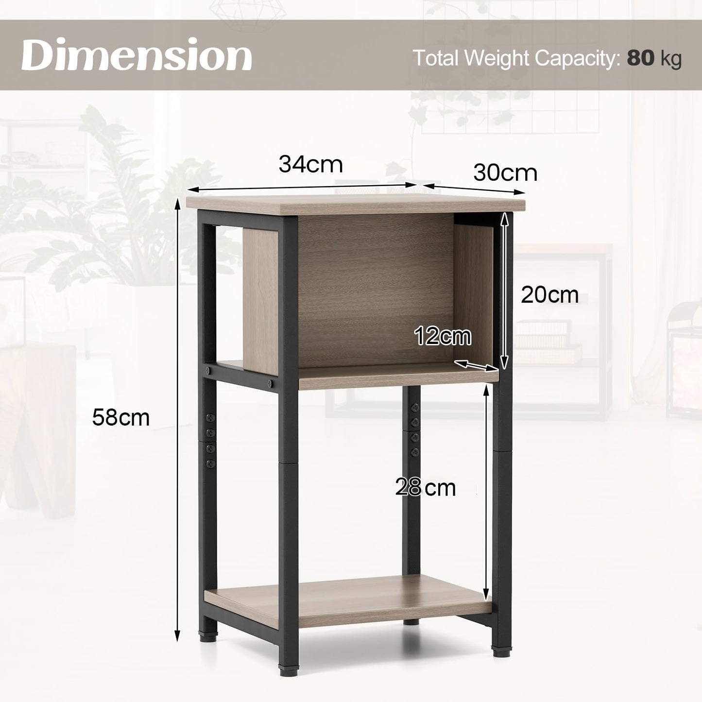 3-Tier Nightstand with Storage Shelf for Small Spaces