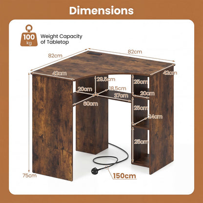 Charging Station and Storage Shelves, Space-Saving Wooden Gaming PC Laptop Table