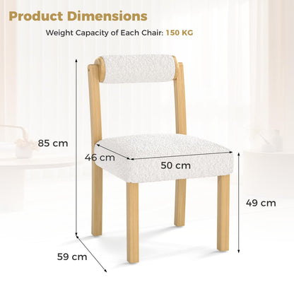 Wooden Dining Chair Set of 2 Faux Sherpa Upholstered Kitchen Chairs