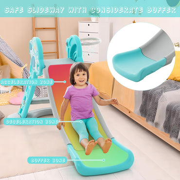 3-in-1 Indoor Slide with Basketball Hoop & Small Basketball for Kids