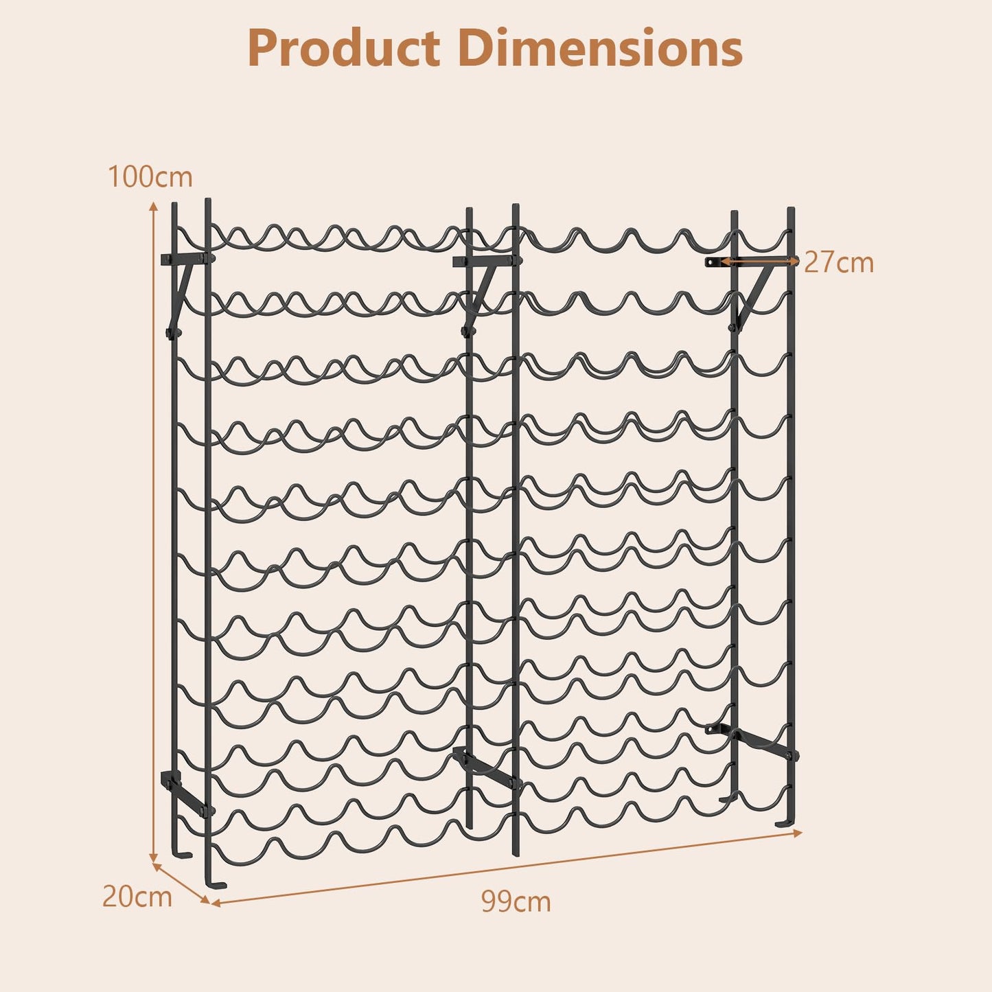 100 Bottles Wine Rack, 10-Tier Wine Holder Stand with Wall-Anchored Design