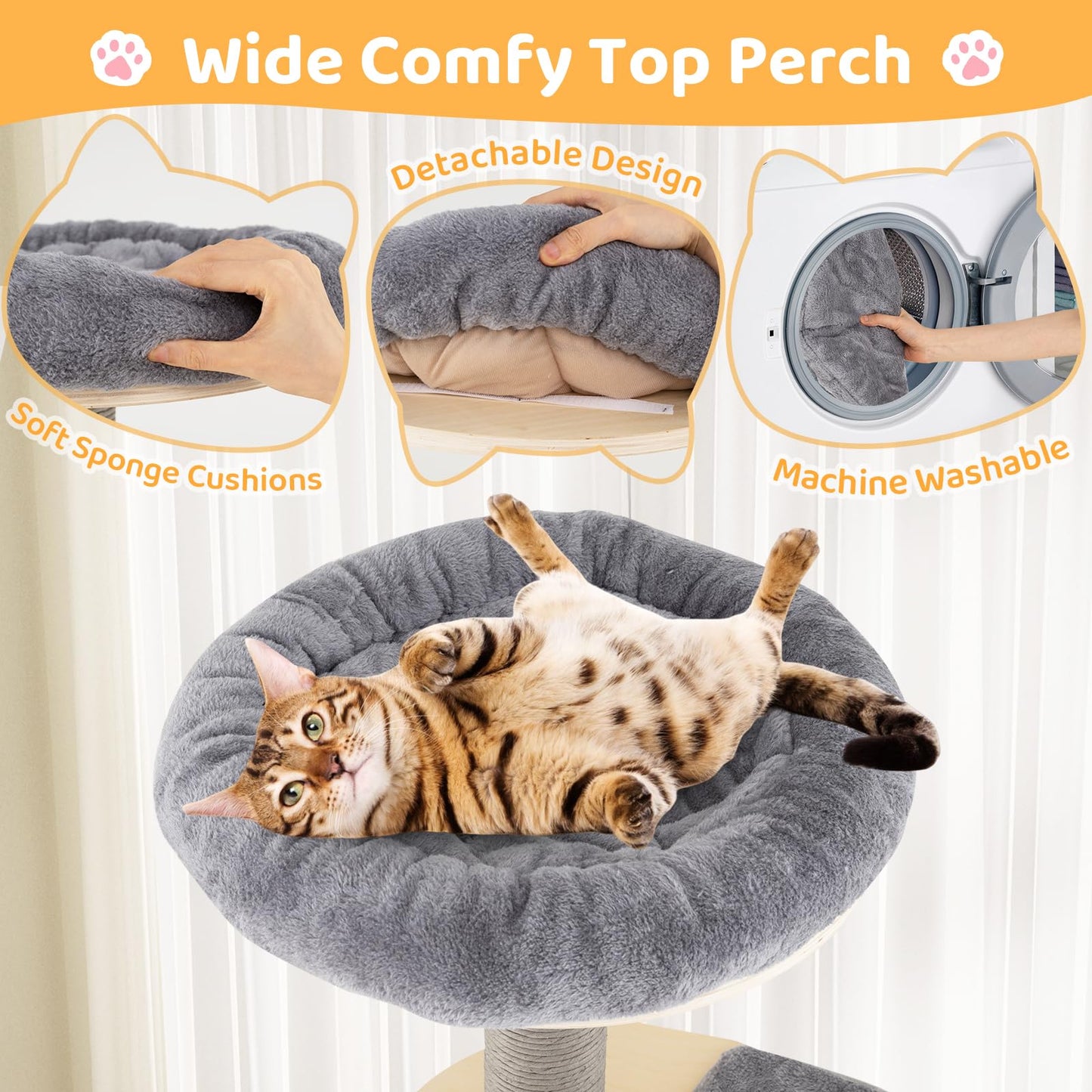 Cat Tree, Tall Multi-Layer Cats Tower with Comfy Padded Top Perch