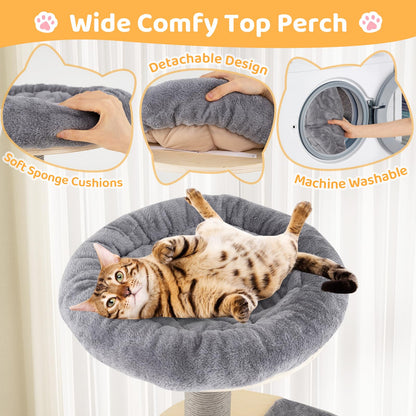 Cat Tree, Tall Multi-Layer Cats Tower with Comfy Padded Top Perch