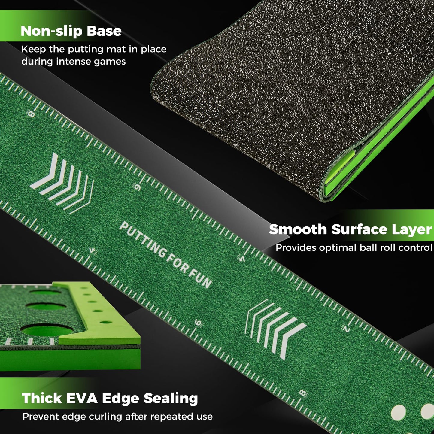 11 FT Putting Green Mat with 2 Adjustable Putters 6 Balls and 12 Hole Covers for Party