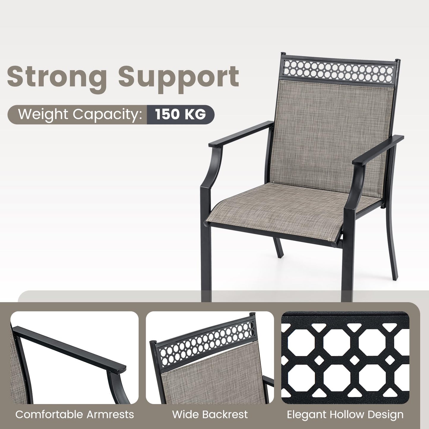 Large Outdoor Chairs with Breathable Seat & Ergonomic Back