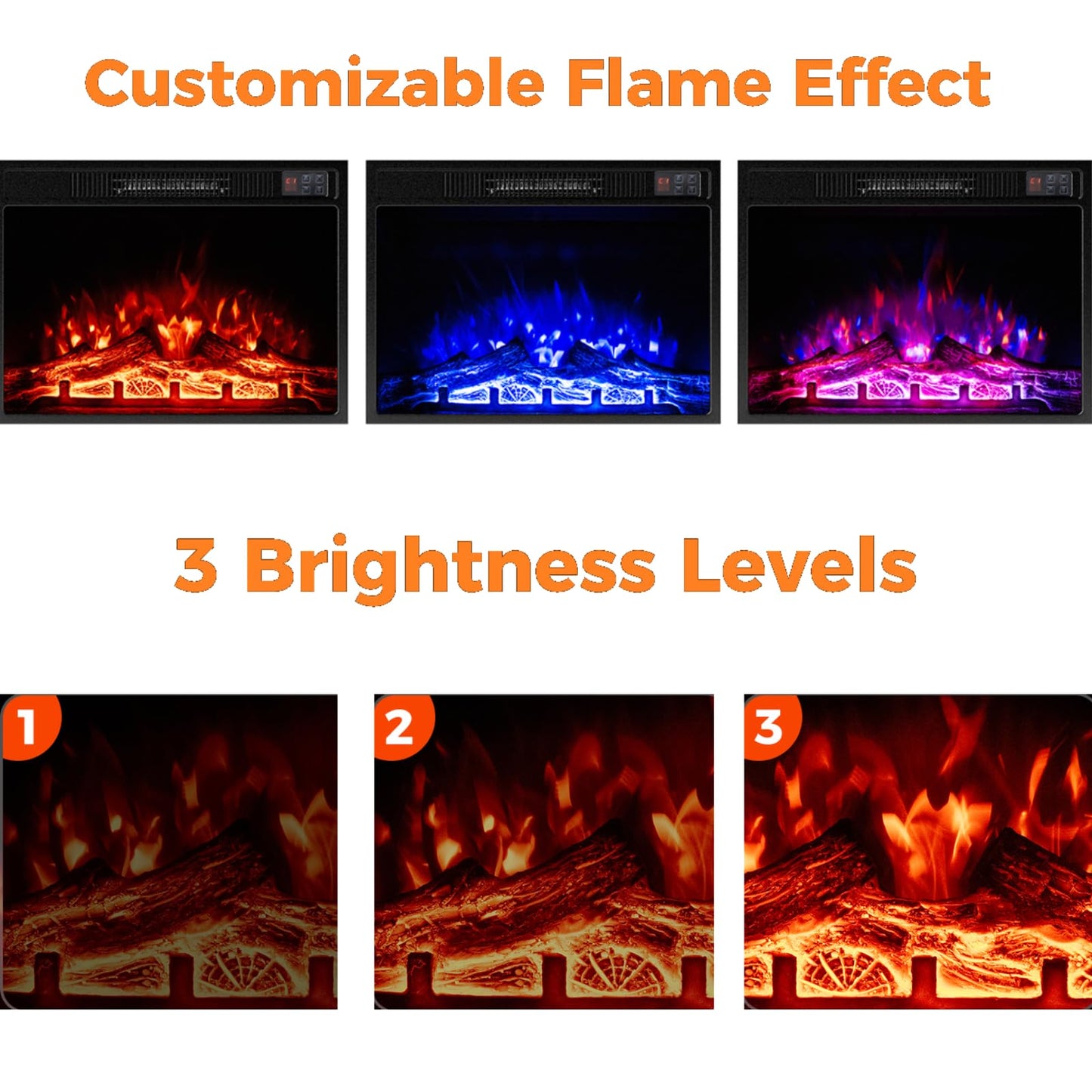 23” Electric Fireplace 750W/1500W Fireplace Insert