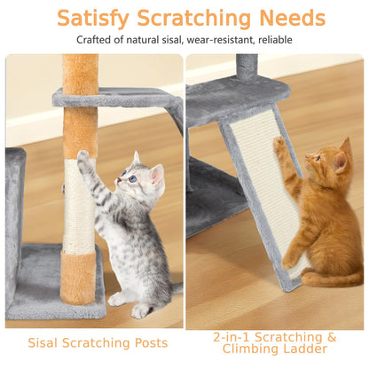 128 CM Tall Cat Tree with Sisal Scratching Posts and Ladder