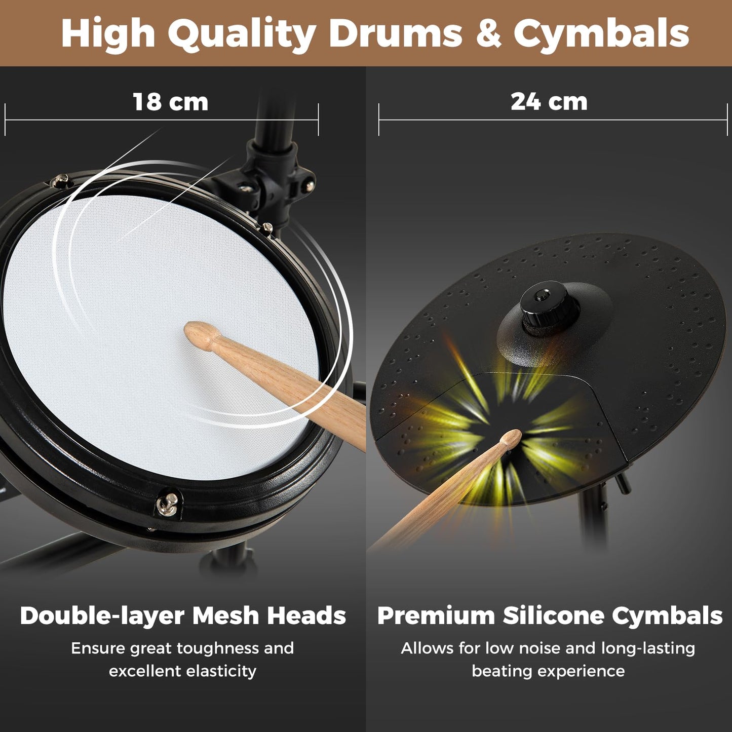Electric Drum Set Foldable Drum Kit with 18 CM Mesh Drum Pads