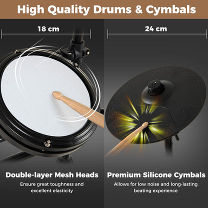 Electric Drum Set Foldable Drum Kit with 18 CM Mesh Drum Pads