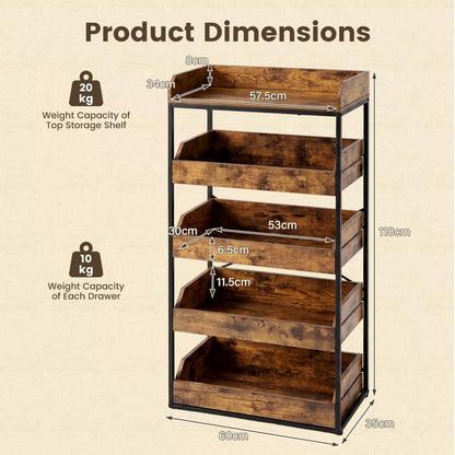 5-Tier Food Storage Rack Retail Snack Display Shelf with 4 Pull-out Drawers