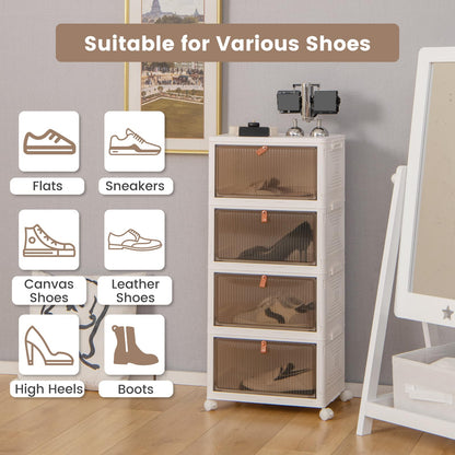4-Tier Stackable Shoe Storage Box with Lockable Wheels