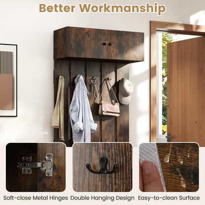 90cm Entryway Wall Mounted Coat Hooks with Shelf 2-Door Cabinet