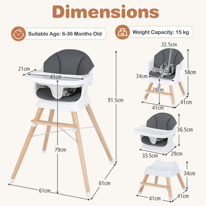 High Chair for Babies and Toddlers, Convertible Baby Highchair