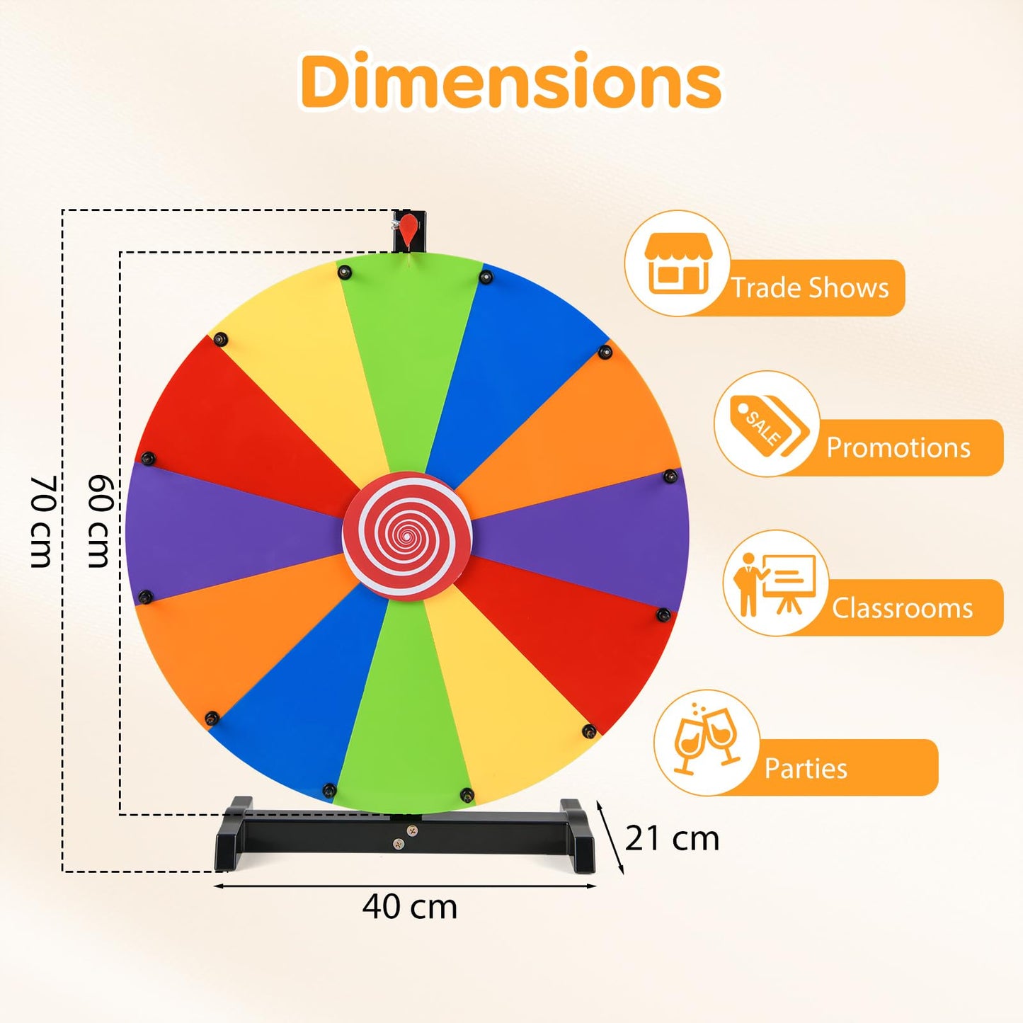 60cm Colorful Tabletop Prize Wheel with Stand Dry Erase Marker and Eraser for Carnival