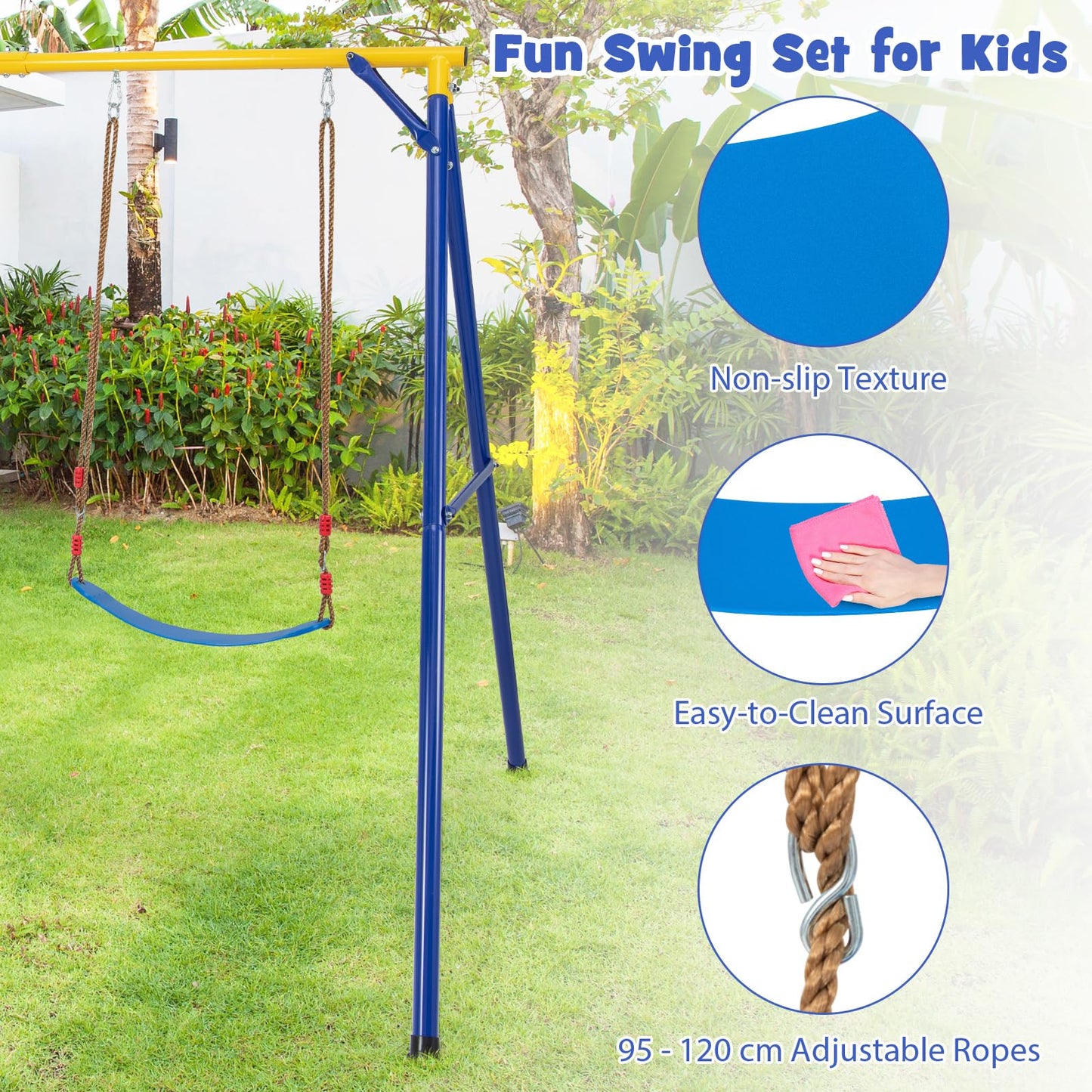 4-in-1 Kids Metal Swing Stand with Double Swings