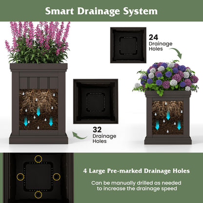 Giantex Square Plastic Planters Set of 2 48cm Large & 32cm Small Flower Pots with Drainage Holes